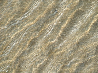Water flowing over sand forming pattern