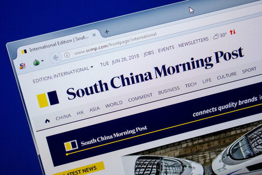 Ryazan, Russia - June 26, 2018: Homepage of SCMP website on the display of PC. URL - SCMP.com.
