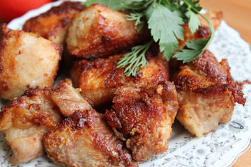 Roast pork on a plate