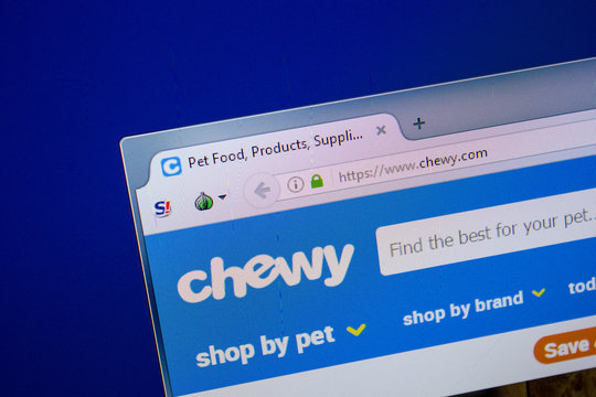 Ryazan, Russia - June 26, 2018: Homepage of Chewy website on the display of PC. URL - Chewy.com.