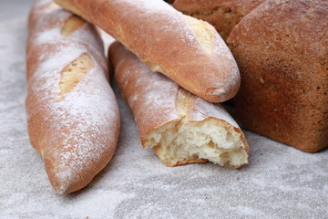crispy appetizing baguette on the table