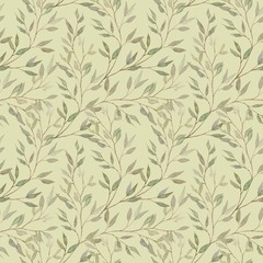 Seamless hand drawn pattern with watercolor leaves