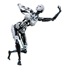 3D Rendering Female Robot on White