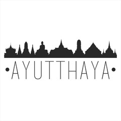 Ayutthaya Thailand. City Skyline. Silhouette City. Design Vector. Famous Monuments.