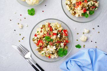 Cauliflower Mung Bean and Bell Pepper Salad, Vegan Food