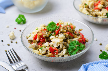 Cauliflower Mung Bean and Bell Pepper Salad, Vegan Food