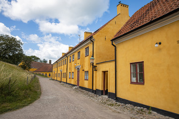 Fototapeta na wymiar Yellow color house near by Citadel building in Landskrona, Sweden