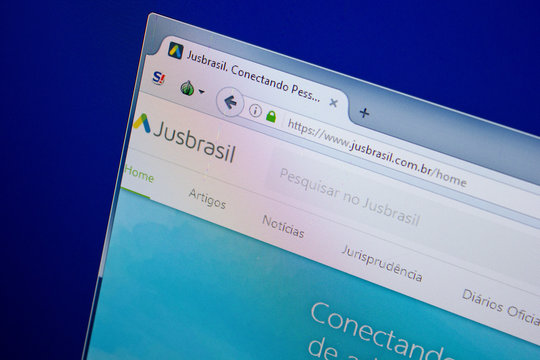 Ryazan, Russia - June 26, 2018: Homepage of JusBrasil website on the display of PC. URL - JusBrasil.com.br.