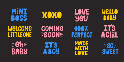 Naklejka premium Set of isolated lettering quotes for newborn design