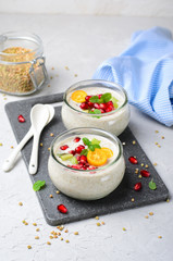 Vegan Dessert, Green Buckwheat Mousse, Yogurt, Healthy Breakfast