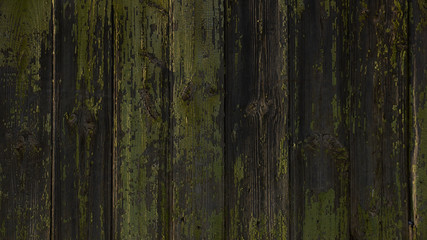 wooden texture background. the Board is dark green paint old peeling grunge vertical
