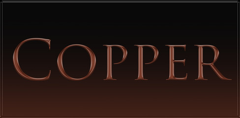 The word copper is written in metallic letters on a black background. The illustration has a frame with a gradient. Concept: typesetting for logo, poster, invitation. vector
