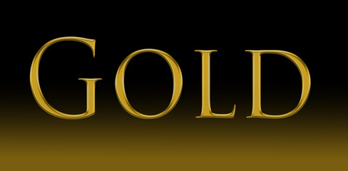 The word gold is written in metallic letters on a black background. The illustration has a golden gradient from bottom to top. Concept: typesetting for logo, poster, invitation. vector