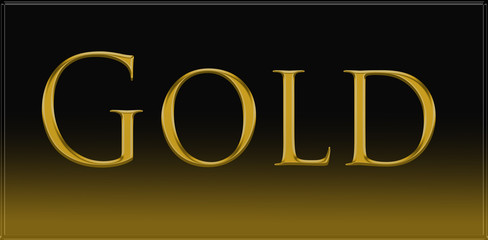 The word gold is written in metallic letters on a black background and is reflected. The illustration has a frame with a gradient. Concept: typesetting for logo, poster, invitation. vector