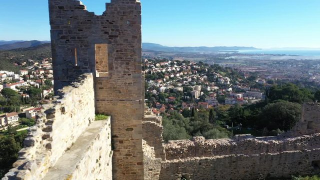 Aerial view of hill of Casteou, Castle of Hyeres (XIe), classified Historical Monument