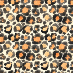 Watercolor seamless pattern with leopard skin