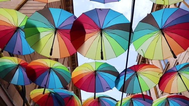 close up of rainbow umbrella art, gay pride concept