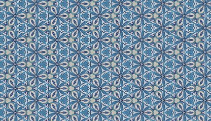 Seamless Pattern (Triangle shapes, White Star Light on Blue Textile, Wooden, Turkish Tiles Pattern)