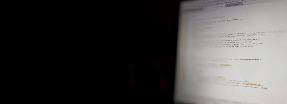 Programming code abstract technology background of software developer. Banner with black space for design and your text.