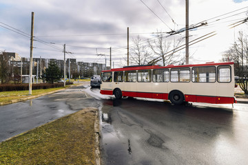 Fototapeta na wymiar A Trolleybus in the street of Vilnius