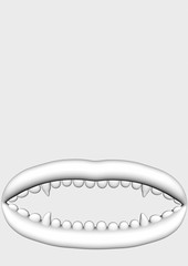 A smile with teeth. Open white mouth on a white background. with white teeth. mouth with fangs. 3D rendering