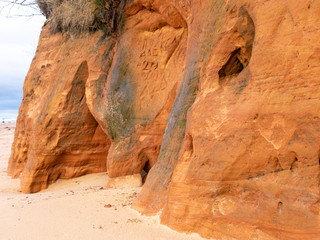 Obraz premium landscape with sandstone cliff fragments on blurred background