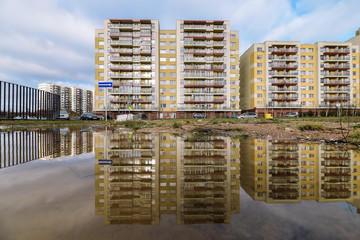 Perkūnkiemis apartments and pondreflection of architecture