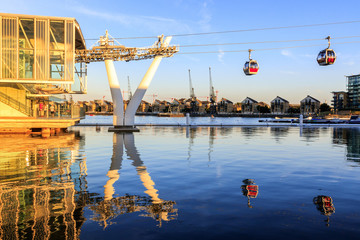Thames cable car in London at sunset
