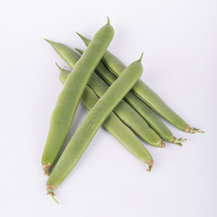  A set of green beans on a white background. Square format.