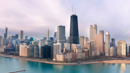 Downtown Chicago Skyscrapers Aerial North Side Morning Sky
