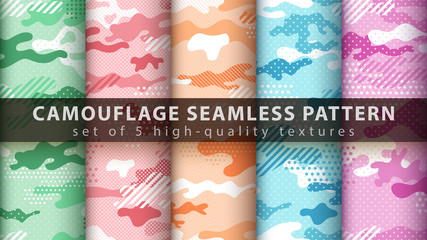 Set pixel camouflage military seamless pattern