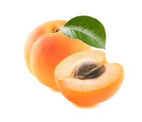 Fresh apricot and half slice isolated on white background