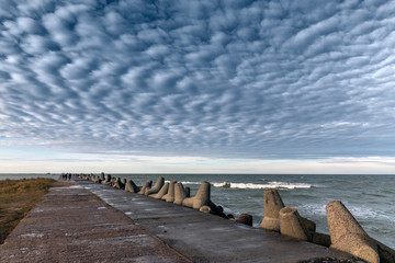 Liepaja port north mole in windy day.