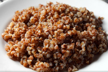 buckwheat porridge on a white plate
