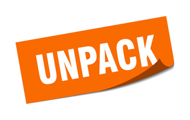 unpack sticker. unpack square sign. unpack. peeler