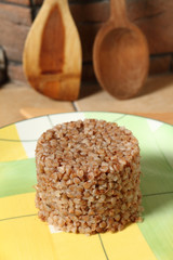 Cooked buckwheat porridge on plate