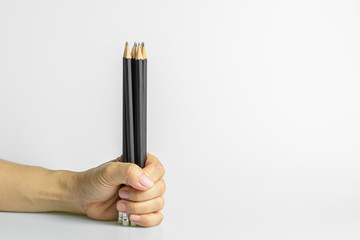 Hand holding a pencil. - ideas and writer concept.