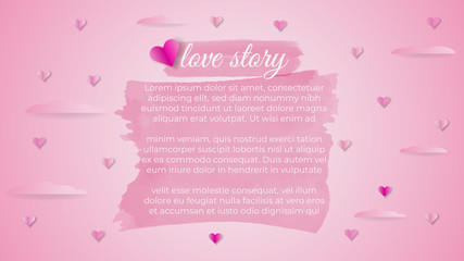 Watercolor Pink love story shaped paper floating with a gradient background. happy mother's day with a symbol of love. for greeting cards, banners, posters, wedding invitations. editable EPS 10 vector
