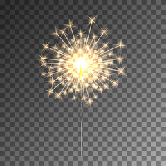 Festive sparkler, new year fireworks, burning bengal fire on dark background.