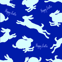 drawn silhouettes of jumping Easter bunnies, vector isolated seamless background, for festive decoration, packaging