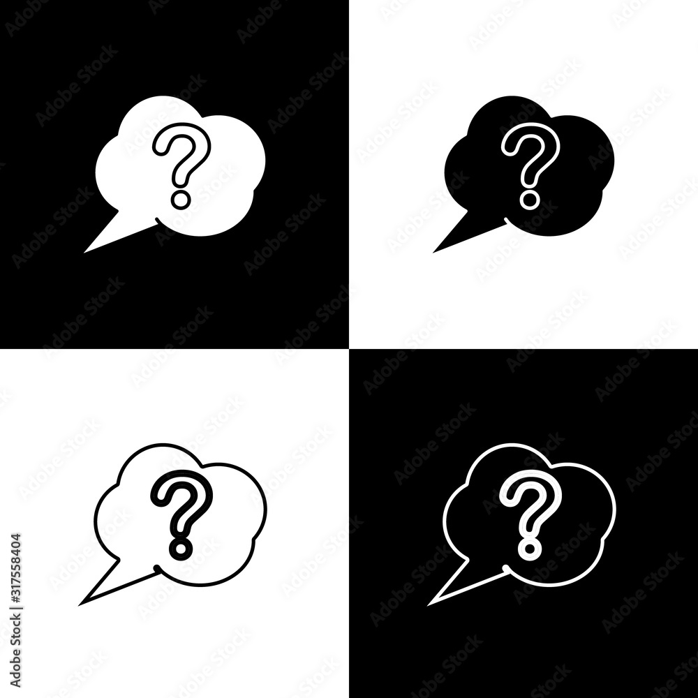 Poster set speech bubble and question icon isolated on black and white background. faq sign. copy files, ch