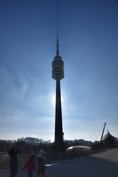MUNICH, GERMANY - January 20 2020: Munich Olympic tower has an overall height of 291 meter and Tower is a landmark of the city.