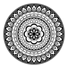 Mandala decorative round ornament. Can be used for greeting card, phone case print, etc. Hand drawn background, vector isolated on white