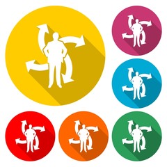 Business man and arrows icon with long shadow