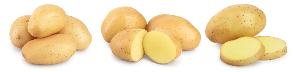 Foto op Plexiglas Jonge aardappel geïsoleerd op een witte achtergrond. Nieuwe oogst. Set of collectie © kolesnikovserg