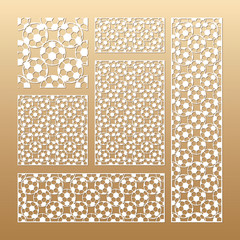 Laser cut vector panels (ratio: 1:1, 1:4, 2:1, 2:3, 3:1). Cutout silhouette with geometric football pattern. The set is suitable for engraving, laser cutting wood, metal, stencil manufacturing.