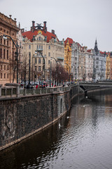 Fototapeta na wymiar River bank of Vltava river in Prague