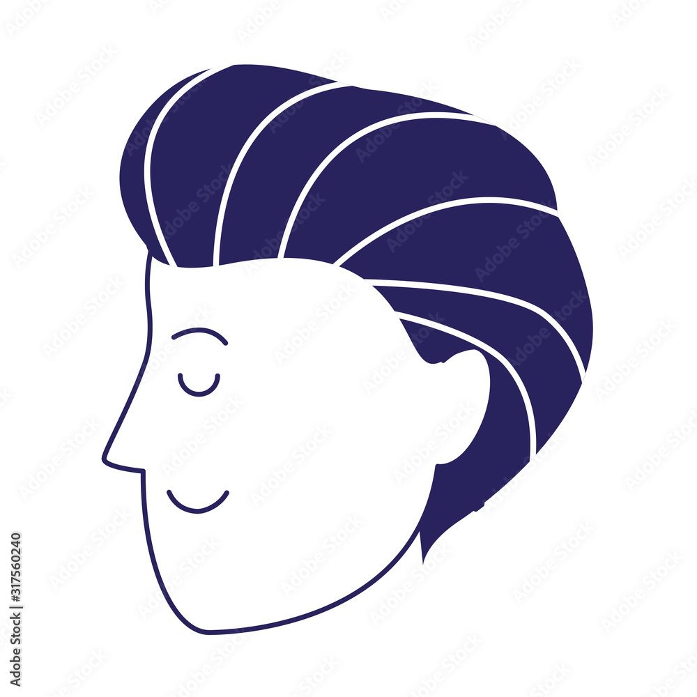 Sticker cartoon man profile face icon, flat design