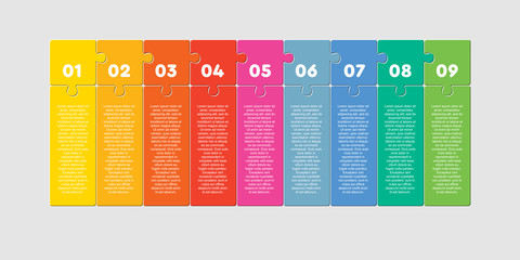 Nine piece puzzle square process line infographic