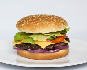 American cuisine. Fast food. Burger on a white background. Cheeseburger. Menu